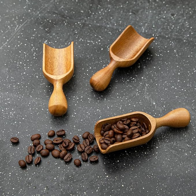 Wooden Scoops for Canisters 2PCS Wooden Scoop for Jars Acacia Small Measuring Spoons for Ground Coffee Scoops Shovel Mini Kitchen Scooper for Tea Powder Bath Salt Laundry Detergent Shove- Multipurpose