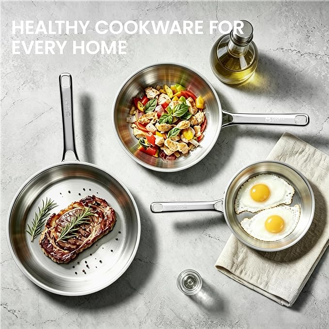 COOKER KING 12 Inch Stainless Steel Frying Pan, Large Skillet,Induction Pan | Rivetless & Non-Toxic, Fast & Even Heating, Oven & Dishwasher Safe, Metal Utensil Safe, Perfect for Cooking for Family
