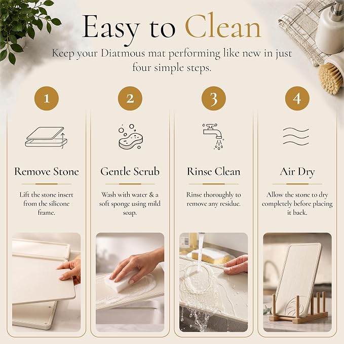 Large Stone Drying Mat for Kitchen Counter, Diatomaceous Earth Foldable Dish Drying Mat, Diatomite & Silicone Fast Water Absorbing Dry Pad, Thick Folding Drainer Mats for Dishes & Countertops