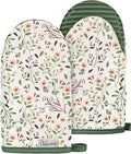 100% Thick Cotton Mini Oven Mitts Silicone Grip Watercolor Floral | Girly Cute Oven Mitts for Women, Machine Washable, Non-Slip, Reversible Design Fits Both Hands, Stylish Kitchen Decor
