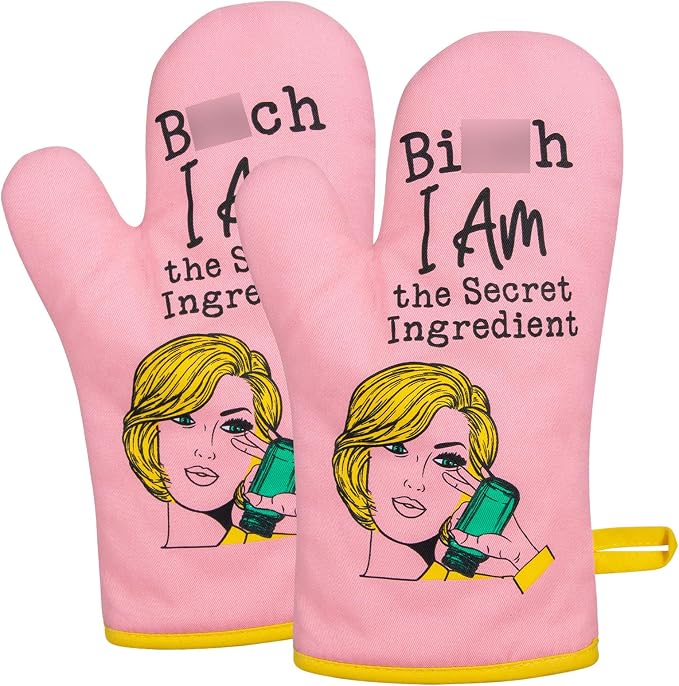 Miracu Funny Kitchen Cooking Oven Mitts, Baking Stuff Baker Gifts for Women | Pink Kitchen Accessories, Cute Baking Gifts for Women Mom, House Warming Gifts New Home, Christmas Birthday Housewarming Idea