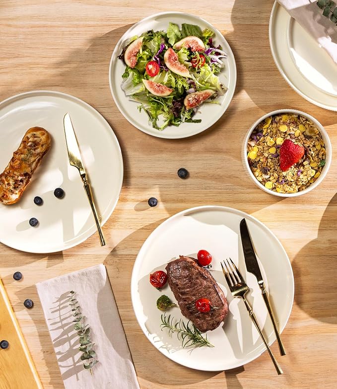 Ceramic Dinnerware Set for 6, 18-Piece Plates and Bowls Set | Lightweight Porcelain Dish Set, Scratch Resistant, Oven & Microwave & Dishwasher Safe, Beige