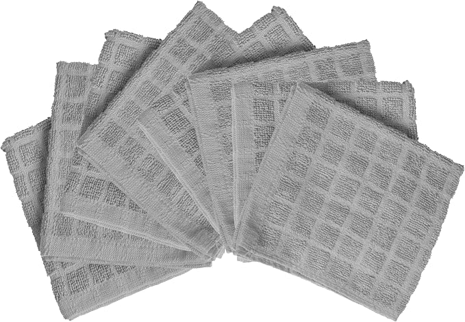 Bumble Dish Cloths (8-Pack), 100% Cotton Kitchen Towels, 12"x12" - Gray | 405 GSM | Soft, Highly Absorbent & Durable Dish Towels for Kitchen