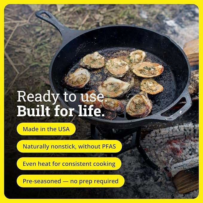Lodge Seasoned Cast Iron Skillet 13.25 Inches - PFAS-Free, Non-Toxic Cookware - Use with an Oven, Stove, Grill, or Campfire - Naturally Non-Stick & Oven Safe
