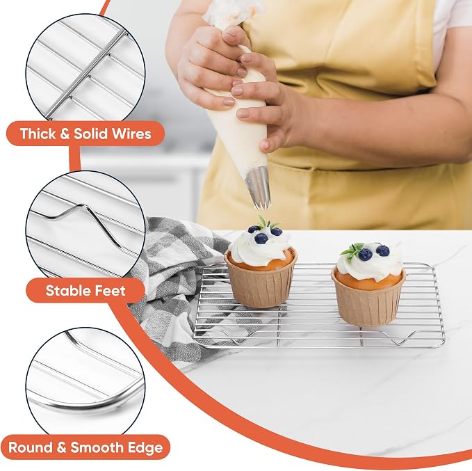 Homikit 4 PCS Baking Rack for Oven Cooking, 8.7” * 6.3” Small Cooling Racks | Food Grade Stainless Steel, Healthy& Heavy Duty, Wire Roasting Grilling Mini Rack for Bacon Bread Cookies, Dishwasher Safe