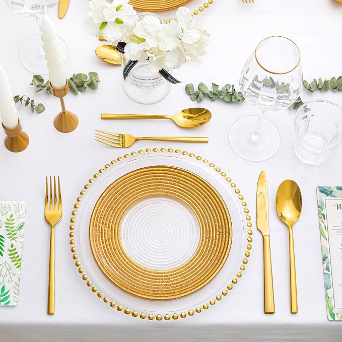 Gold Silverware Set, 40-Piece Forged Flatware Set Cutlery Set Premium Stainless Steel, Service for 8, for Kitchen, Home, Wedding, Party, Mirror Polished Dishwasher Safe