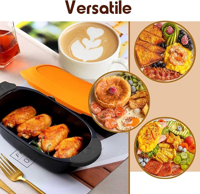 MKYSAIL Quick-Heat Microwave Egg Cooker and 33 OZ Microwave Grill Combo | 2-Piece Breakfast Maker Set for Grilling,Crisping,Bacon,Pancakes & Veggies,Dishwasher Safe,Non-Stick for RV,Dorm,Gift(Orange)