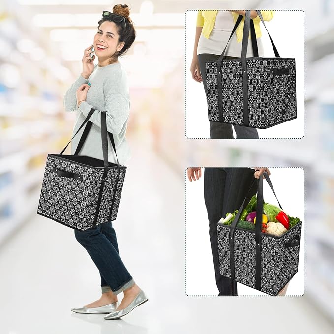 Reusable Grocery Bags 3 Pack, Foldable & Water Resistant Shopping Bags | Large Grocery Tote Bag Water Resistant Shopping Bags Foldable Grocery Bag for Clothes,Shoes and Picnic