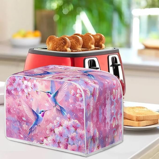 Hummingbird Flower 2 Slice Bread Toaster Cover, Bakeware Protector Kitchen Accessories Appliance Dust Cover Kitchen Decor Toaster Oven Covers for Home Decor