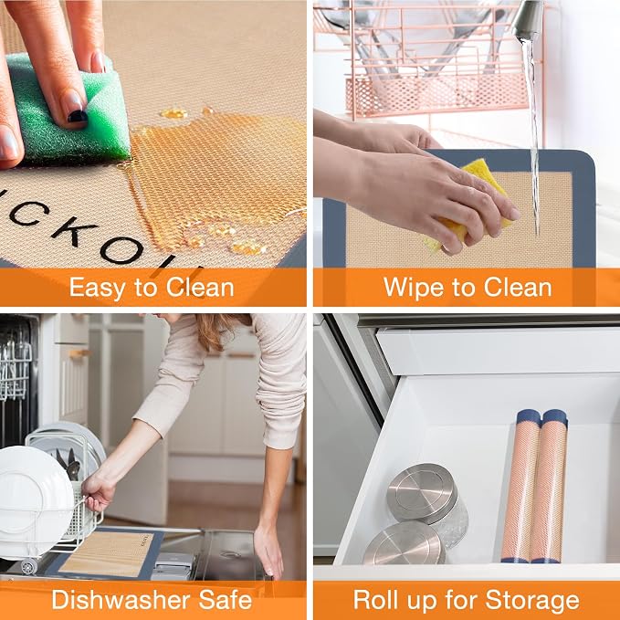 Silicone Baking Mats Set of 3, Non-Stick Reusable BPA-Free Oven Liners | Non Slip Silicone Baking Sheet for Cookies, Macarons, Bread and Pastry, 16.5'' x 11.6''(2 Half) & 11.6' x 8,5''(1 Quarter)