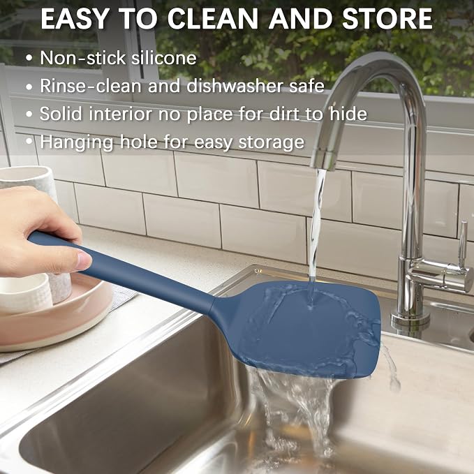 Coukre 2 Pack Silicone Spatula Set,High Heat Resistant, BPA-Free | Dishwasher Safe Kitchen Spatula for Nonstick Pans, Solid & Slotted Turners for Cooking, Sautéing, and Flipping, PureDarkBlue