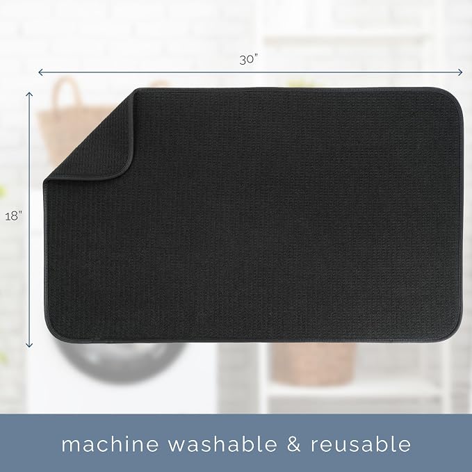 S&T INC. Dish Drying Mat, 18" x 30", Jumbo, Black | Absorbent Microfiber, XXL Kitchen Counter Mat for Dishes, Utensils, Pots and Pans, Machine Washable