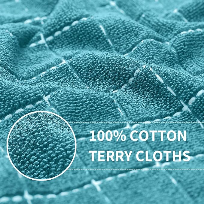 Homaxy Kitchen Towels and Dishcloths Set, Set of 16, Lake Blue | Bulk Cotton Terry Kitchen Towels, Checkered Designed, Soft and Super Absorbent Dish Towels, 12 x 12 and 13 x 28 Inches