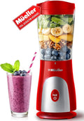 Mueller Heavy-Duty Personal Blender for Shakes and Smoothies with a 15 Oz Travel Cup and Lid, Juices, Baby Food, Portable Blender & Food Processor, Red