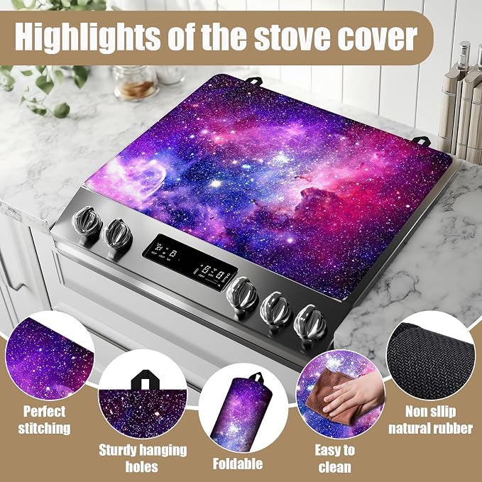Purple Galaxy Space Stove Top Covers for Electric Stove, Electric Gas Stove Pad Heat Resistant Range Cooktop Protector for Home Decor Kitchen 28"x20"