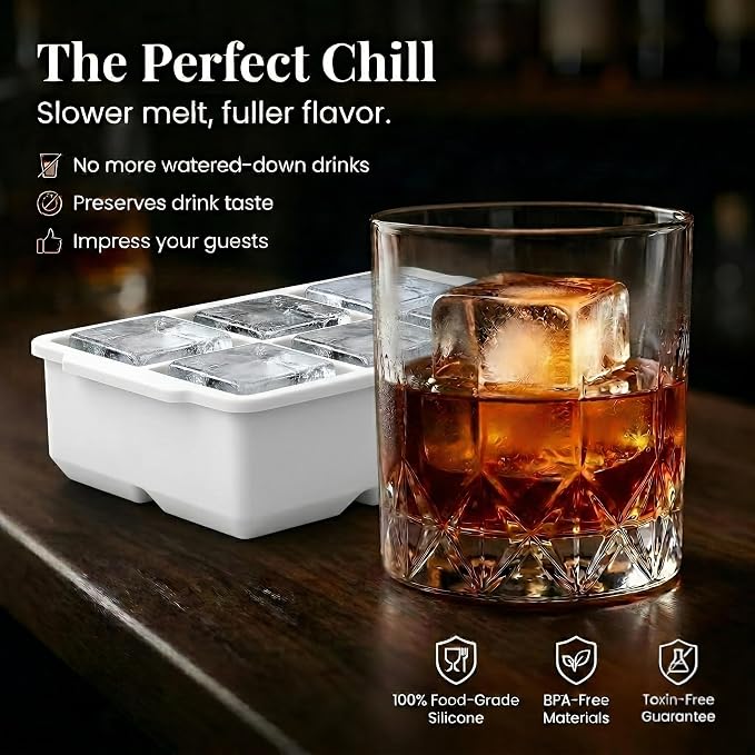 KitchFort® Large Silicone Ice Cube Tray (3-Pack) - 2" Big Ice Mold with Lid | Easy Release, Cocktail, Whiskey Ice Cubes Mold - Food Grade - Ice Cube Trays for Freezer - Stackable Silicone Ice Tray