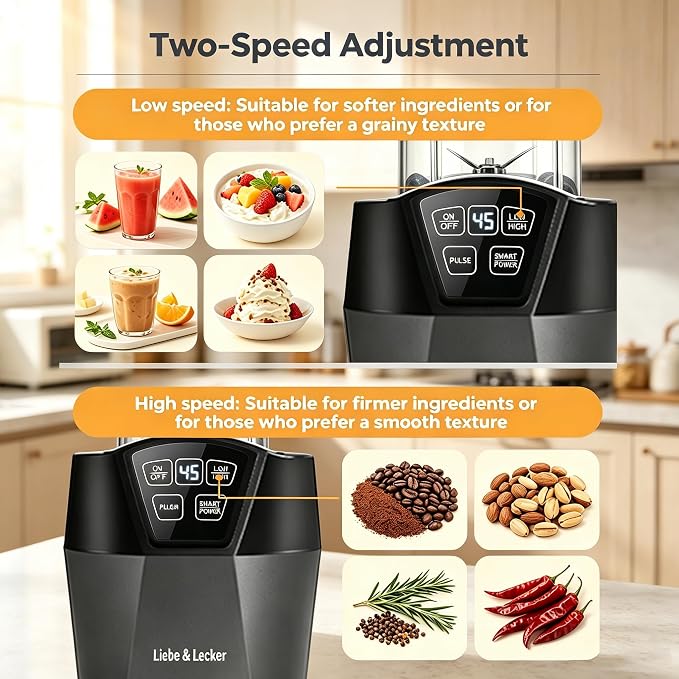 Liebe&Lecker Personal Blender, 1200 Peak Watts Smoothie Blender for Kitchen | Countertop Blenders with 6-Leaf Blade, Two 28-oz To-Go Cups & Spout Lids for Frozen Drinks, Meal Prep, Zero BPA