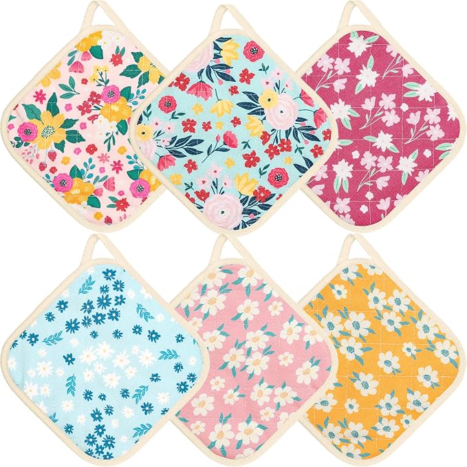 6 Pack Pot Holders 100% Cotton Heat Resistant Potholder, Machine Washable Pot Holder, Hot Pads, Table Pads for Cooking Baking (X)