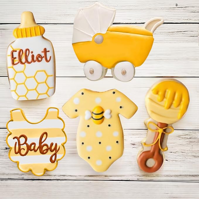 JOB JOL Baby Shower Cookie Cutters 6 PCS | Onesie, Bib, Bottle, Rattle, Carragie, Foot