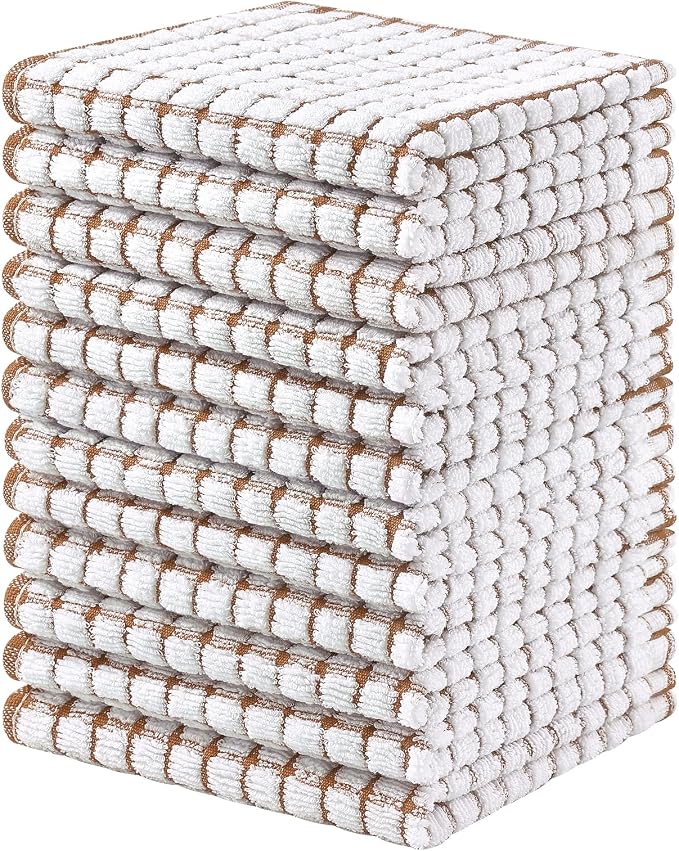 Homaxy 12 Pack Terry Kitchen Dish Cloths, 12"x12", Brown | Super Soft and Absorbent Dish Rags, Quick Drying Reusable Dish Towels for Washing Dishes