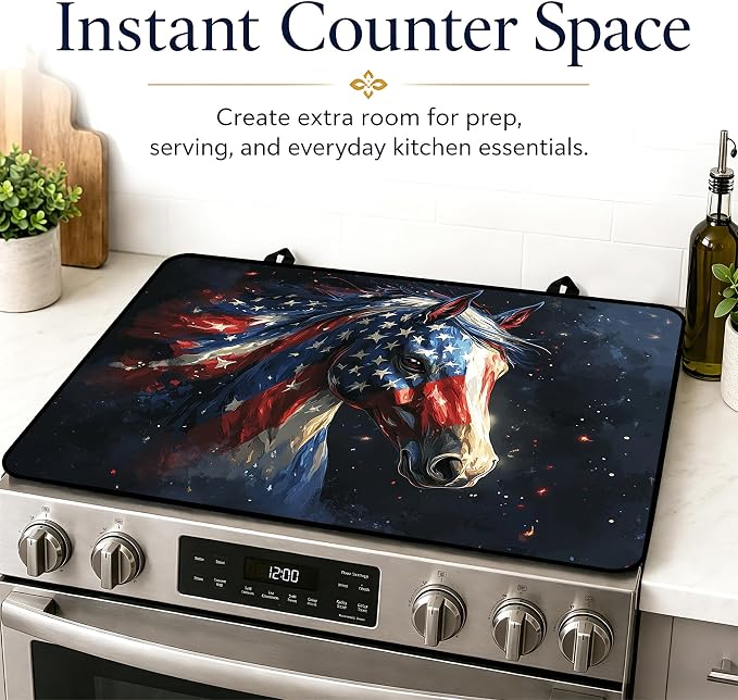Patriotic Electric Stove Top Cover | Heat Resistant Glass Cooktop Protector for Kitchen Ceramic Countertops, Multiuse Stove Cover and Dish Drying Mat