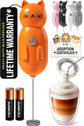 Zulay Kitchen Cat Milk Frother Wand – Cutesy Frother, Meet Your New Frothing Buddy Tiger The Cat, Adoption Papers and Stickers Included, Purrr-fect for Lattes, Cappuccino & Matcha – Orange