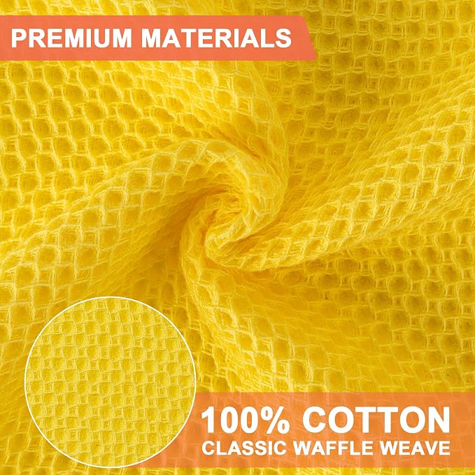 Kitchen Towels 6-Pack Kitchen Dish Cloths,100% Cotton,12x12 In,Yellow | Towels Waffle Weave,Ultra Soft Absorbent, Quick Drying