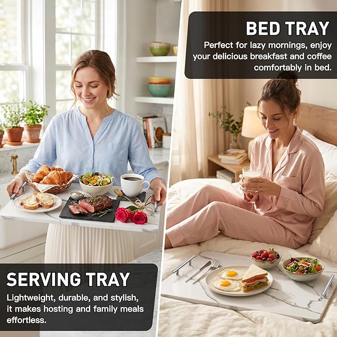Noodle Board Stove Cover with Handles, Stove Top Covers for Gas Burners and Electric Stove, Wood Stove Cover Board Decorative Serving Tray Kitchen Sink Cover for Counter Space (White Marble)