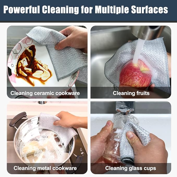 12 Pcs New Upgrade Steel Wire Dishcloth,Triple-Layer Steel Wire Cleaning Cloth,Powerful Cleaning Non-Scratch Wire Dishcloth Rag for Cookware, Sinks, Dishes, Stove Tops