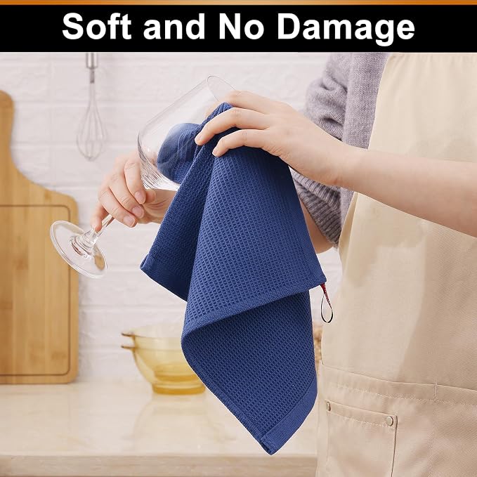 Homaxy 100% Cotton Waffle Weave Dish Cloths, 24 Pack, Navy Blue | Soft and Absorbent Dish Towels, 12 x 12 Inches Quick Dry Dish Rags