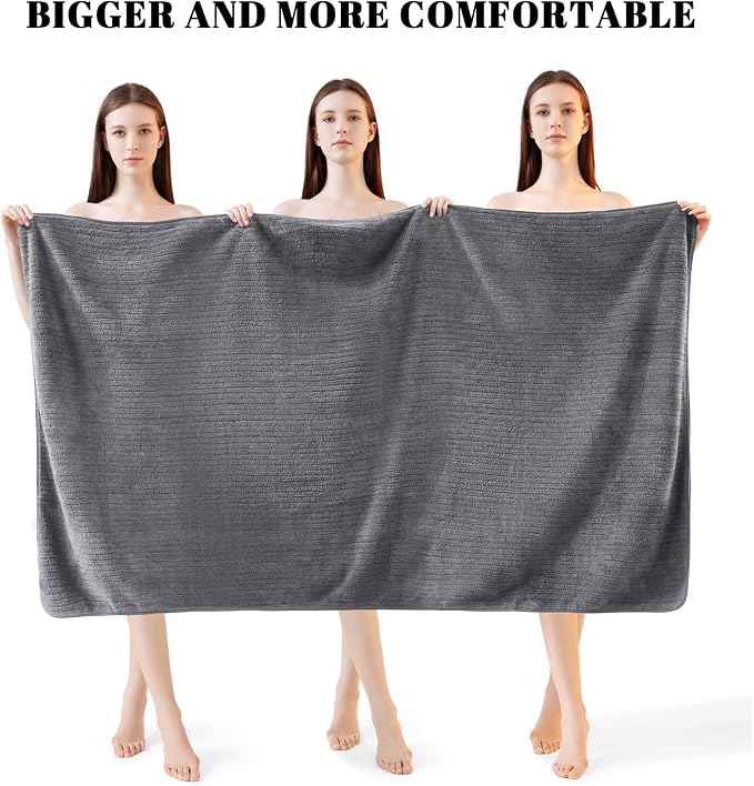4 Pack Bath Towels Set 35 x 70in Extra Large, Ultra Soft Microfiber | Luxury Thick High Absorbent and Quick Dry Bath Sheet for Bathroom, Beach, Yoga, Sport,SPA, Fitness, Grey