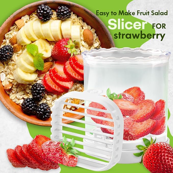 Creative Strawberry Slicer, Detachable Cutter with Push Plate (White)