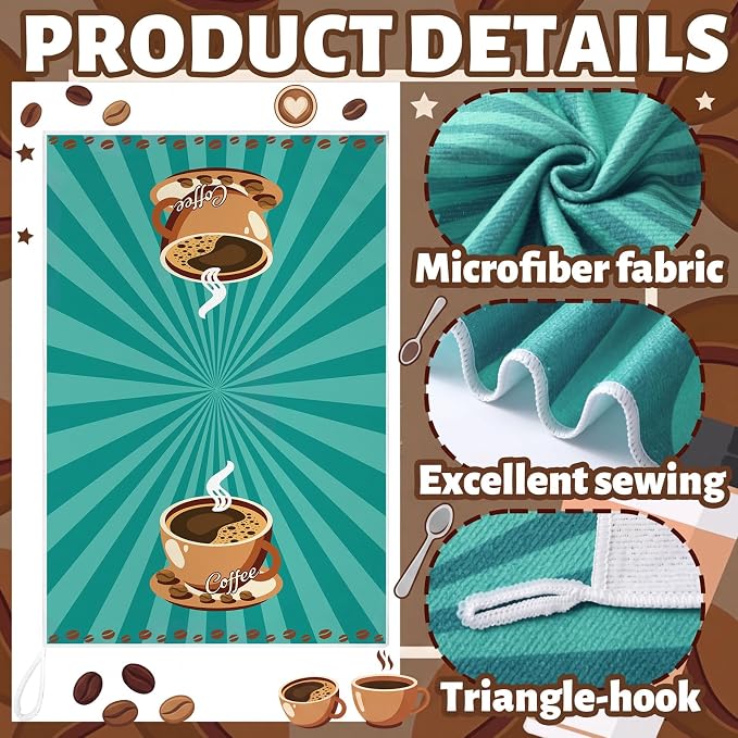 4 Pcs Coffe Kitchen Towels, Retro Coffee Cup Hand Tea Towels Gift | Fast Drying Dishcloth Housewarming Gift for Cooking Kitchen Bathroom Home Party Coffee Bar Decor