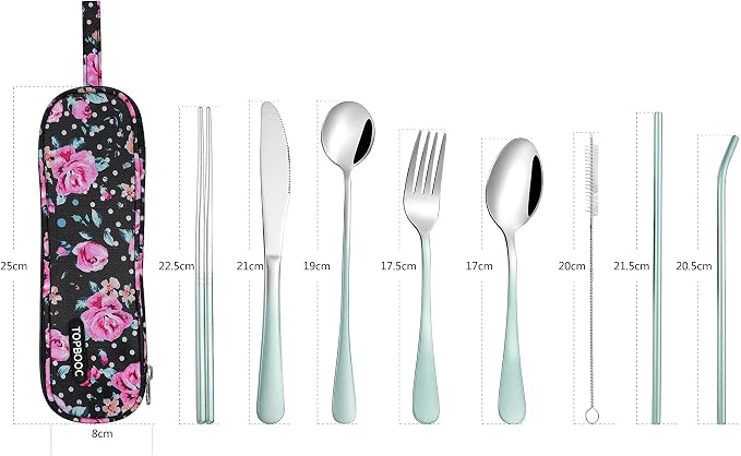 Travel Utensils,Reusable Silverware Set To Go Portable Cutlery Set with a Waterproof Carrying Case for Lunch Boxes Workplace Camping Picnic (GraGreen)