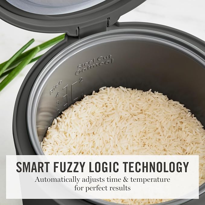 Martha Stewart 8 Cup Cooked (4 Cup Uncooked) Rice Cooker & Steamer, Caviar | PFAS-Free Ceramic Nonstick Removable Pot, 9 Modes, Keep Warm, Steamer, White & Brown Rice, Quinoa, Grains, Oats, Easy Clean