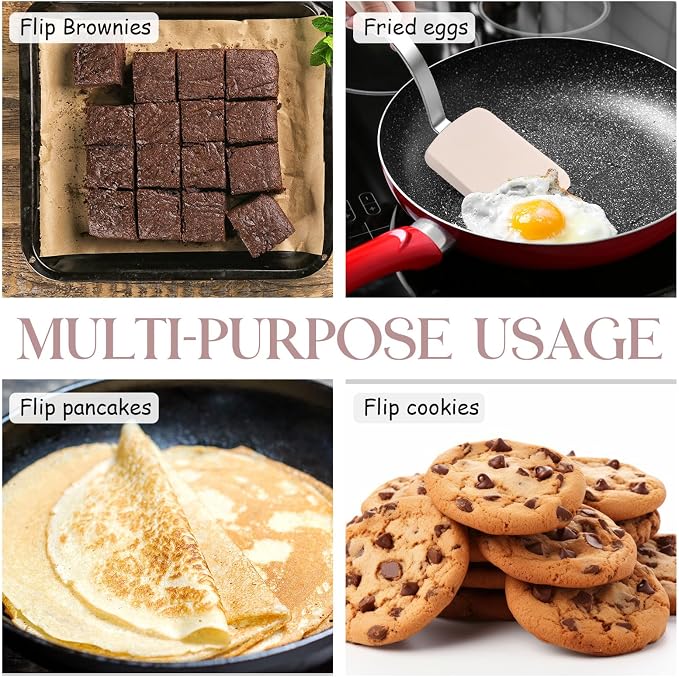 Silicone Cookie Spatula Turner 2 Pack Mini Brownie Spatula Flexible Kitchen Small Silicone Turner for Nonstick Cookware Heat Resistant No Scratch Flipper for Egg(Solid Flat,Khaki)