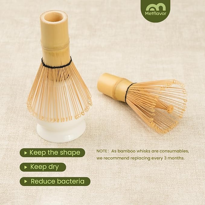 Matcha Whisk Set, Ceramic Bowl Matcha Kit & Handcrafted Bamboo Chasen, Complete 5 Pcs Matcha Set Whisk and Bowl, Stainless Steel Sifter, Bamboo Scoop & Holder for Matcha Lovers
