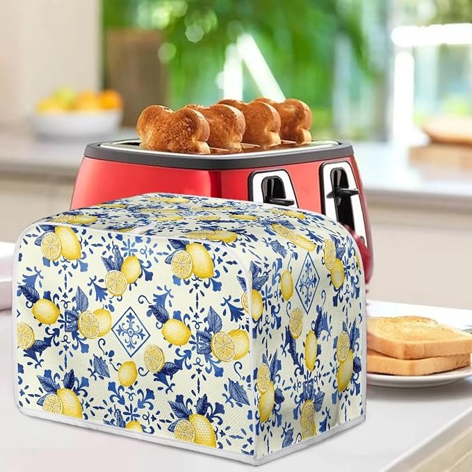 Lemon Print Toaster Cover 2 Slice Bread Toaster Oven Dustproof Cover, Waterproof Kitchen Small Appliance Cover Home Kitchen Accessories Decor, Blue