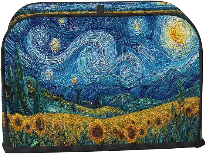 2 Slice Toaster Cover Oil Painting Galaxy Sunflowers Toaster Covers Two Slice Wide Slot Waterproof and Dustproof Covers for Wide Slot Toasters and Small Appliances Kitchen Decor Gifts