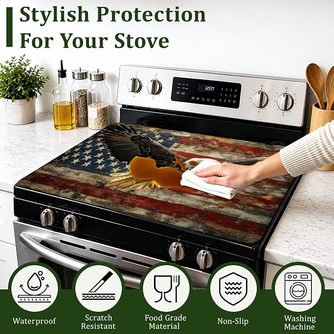 American Flag Eagle Electric Stove Top Cover Protector,Glass Flat Top Stove Mat,Heat-Resistant Oven Induction Cooktop Mat for Ceramic Countertop Mats Dish Drying Mat
