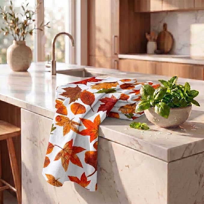 Urban Villa Kitchen Towels Cotton Dish Towels 20”x30”(Set of 6)Harvest Leaf