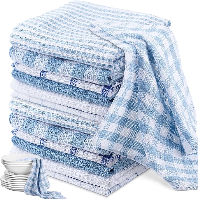 Patelai 12 Kitchen Dish Rags,Blue,13.8'' X 13.8'' | Cotton Dishcloths Washing Dishes, Absorbent Reusable Towels for Scrubbing Countertops Glass, Quick Dry Home Cleaning