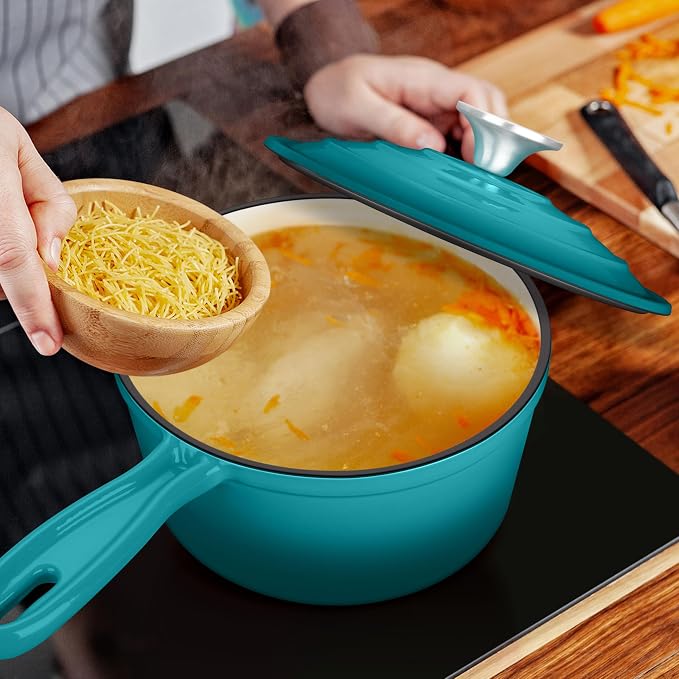 Leonyo 1Qt & 2Qt & 3Qt Cast Iron Saucepan Set, Dutch Oven Pot, Lake Green | For All Cooktops Cooking Pasta, Milk, Oatmeal - Up to 500°F & Nonstick