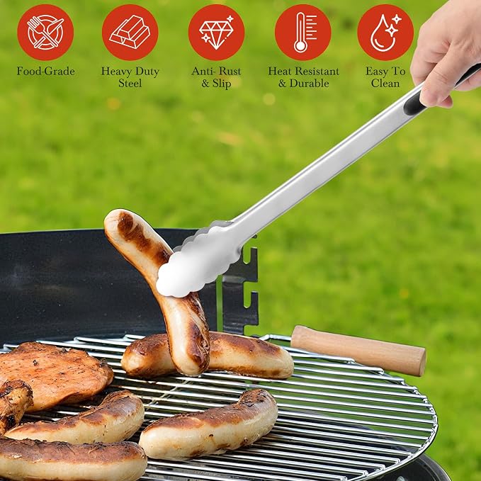 7/9/12 Inch Kitchen Tongs for Cooking, Heat Resistant Stainless Steel Tongs | Heavy Duty Metal Tongs Grilling Tongs Grill Tongs BBQ Tongs for Cooking,Grilling,BBQ/Barbecue,Food (7+9+12 inch)