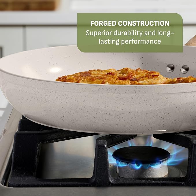T-fal Revive Ceramic Nonstick Saute Pan with Lid, 6 Qt Forged Skillet | Recycled aluminum body, GoCeram ceramic nonstick, Thermo-Spot heat indicator, Oven safe to 350°F, Gas and electric compatible