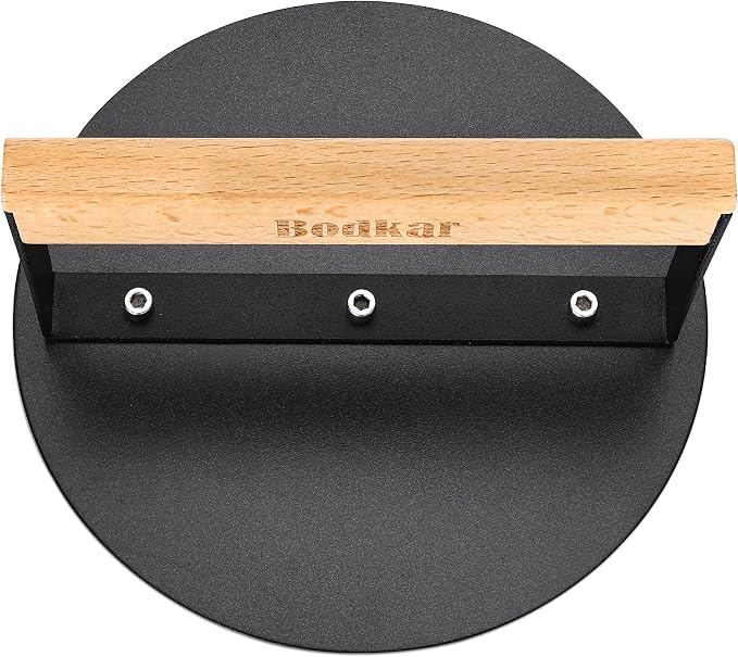 bodkar Smash Burger Press 6 inch, Round Burger Smasher Grill Press for Griddle Bacon Press Meat Steak Press with Wood Handle | for Griddle Bacon Press Meat Steak Press with Wood Handle
