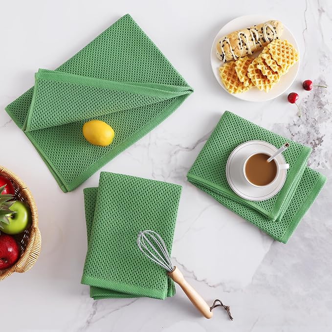 Homaxy 100% Cotton Oversized Waffle Weave Kitchen Towels 8-Pack | Grass Green, 20 x 28 Inches, Ultra Soft Absorbent Dish Towels, Quick Drying Large Cleaning Towels