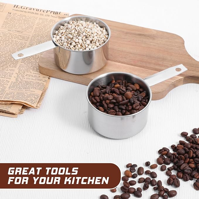 2 Pcs 1 Cup Stainless Steel Measuring Cup, Metal Measuring Cups (250ml, 8oz) Kitchen Gadgets Measure Scoop Dog Food Scoop for Wet and Dry Ingredients, Cooking, Baking, Dishwasher Safe