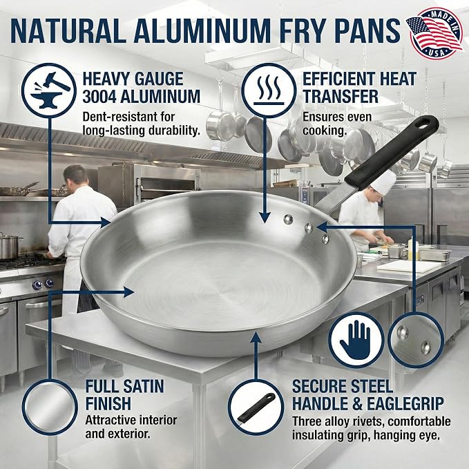 Alegacy Eagleware Fry Pan, Commercial Aluminum Frying Pan, 3004 Alloy, EagleGrip Handle, Heavy Gauge, NSF (12" Fry Pan)