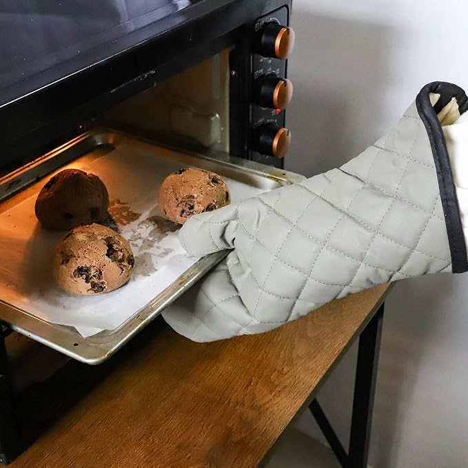 ARCLIBER 16" Quilted Terry Oven Mitts 1 Pair Heat Resistant Kitchen | Quilted Lining, 1 Pair, Heat Resistant, Classic, Cotton Blend, Cooking, Baking, Grilling, Non-Slip Grip